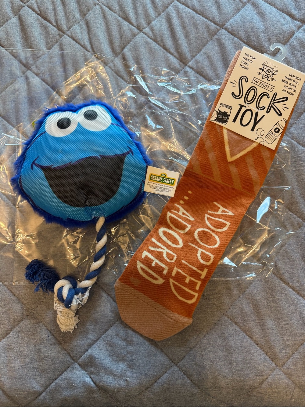 Sesame Street Plush Pet Toy Blue and sock toy